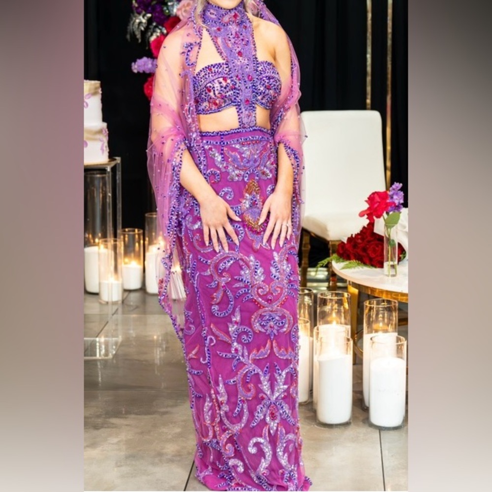 Albina Dyla Custom Purple Embellished Gown and Veil